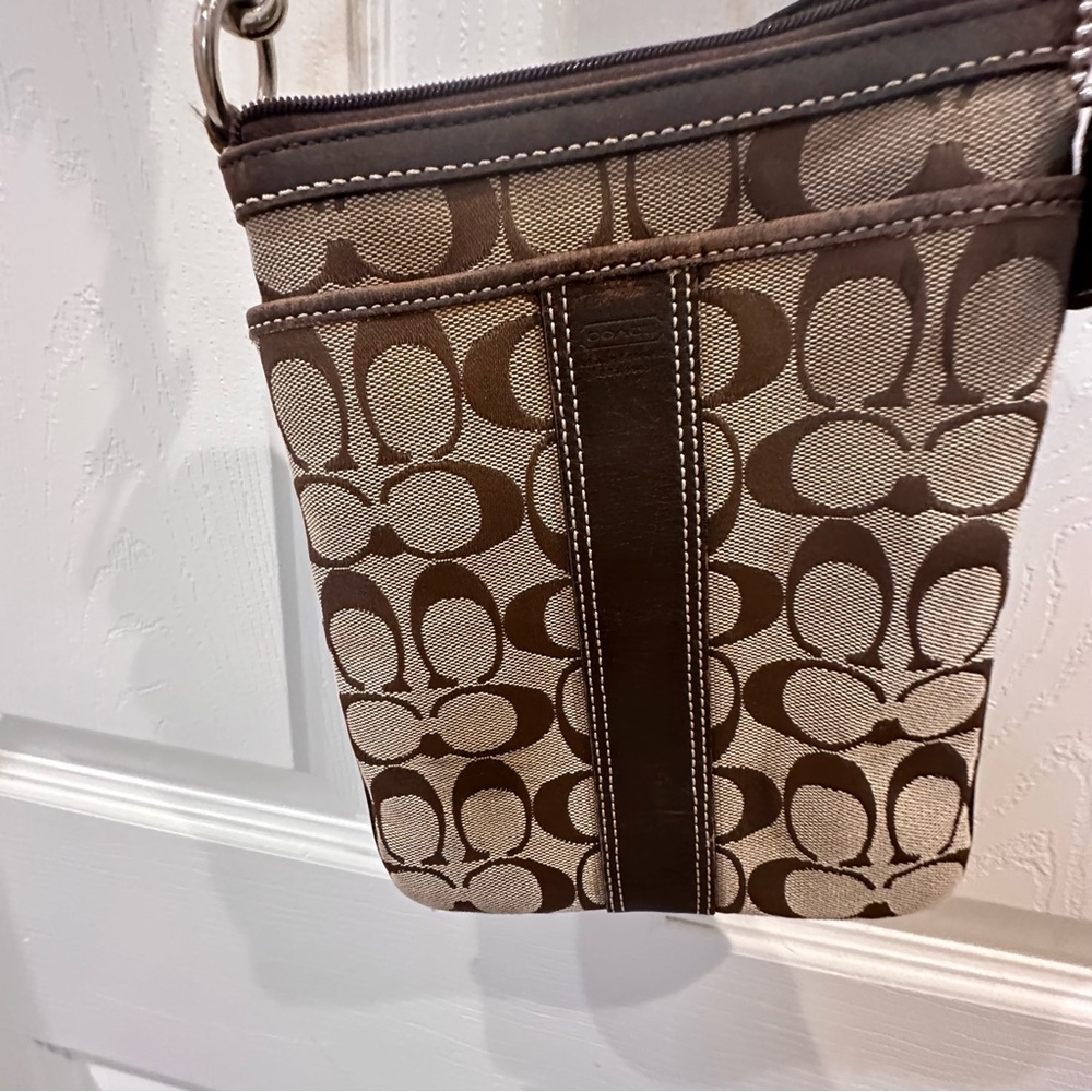 Coach Signature Brown and Cream Crossbody Bag